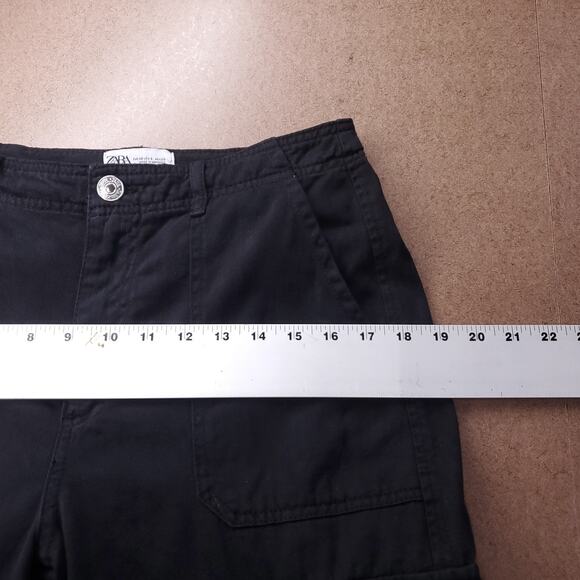 Zara Wide Leg Cargo Pants Womens 6 Black Utility Pockets Streetwear Boho Skater - Picture 4 of 12